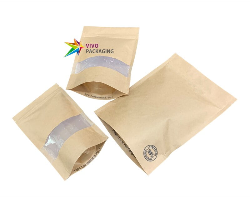 Biodegradable Stand Up Pouch with Window compostable kraft bags australia  76039.1604845893