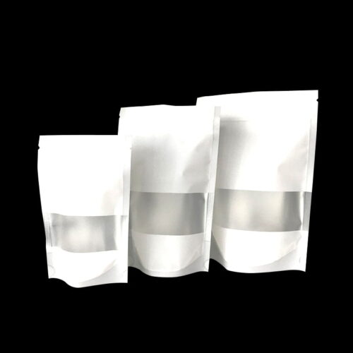 150g Matt White Stand Up Pouch with Window & Zipper, Foil Lined (100 pcs) (130×210+80mm)