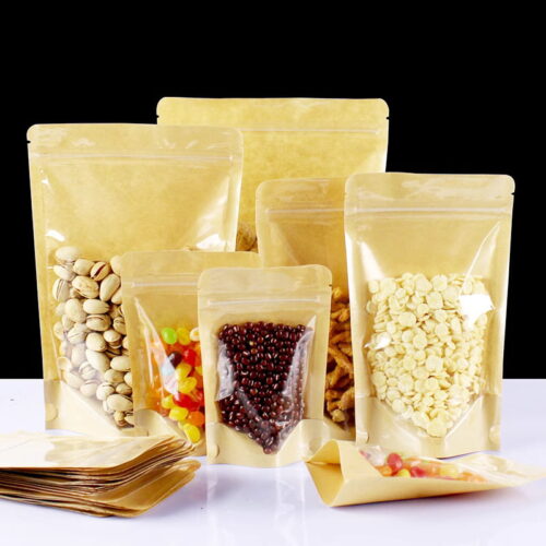 100g Clear Window/Kraft Paper Stand Up Pouch with Zipper (100 pcs) (120×200+80mm)