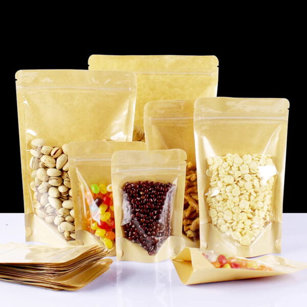 Clear Window Kraft Paper Stand Up Pouch with Zipper 1