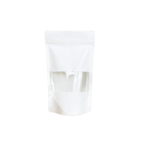 150g White Rice Paper Stand Up Pouch with Zipper, Rectangular Window (100 pcs) (130×210+80mm)