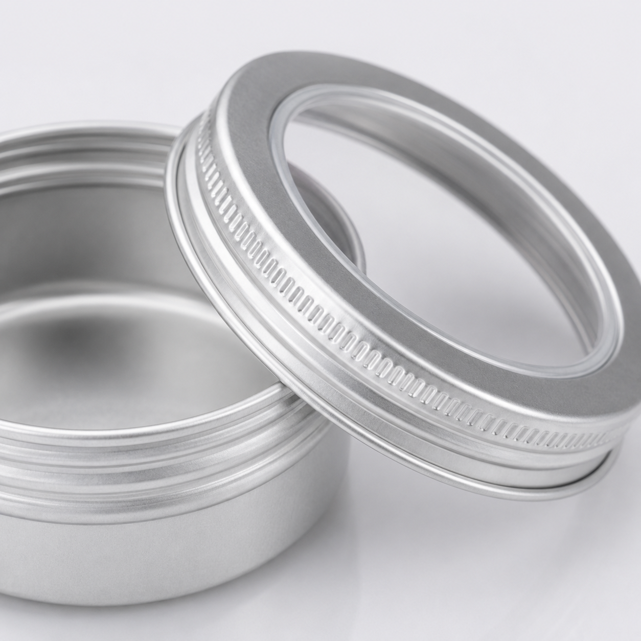 2 Silver Aluminium Tins with See-Through Lids, Small Round Container, Various Sizes (100 pcs)