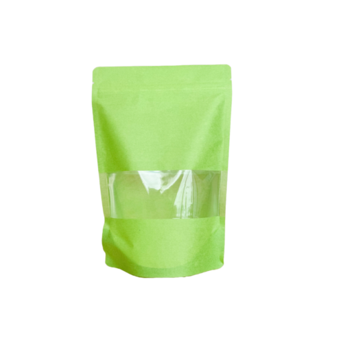 250g Green Rice Paper Stand Up Pouch with Zipper, Rectangular Window (100 pcs) (160×230+90mm)