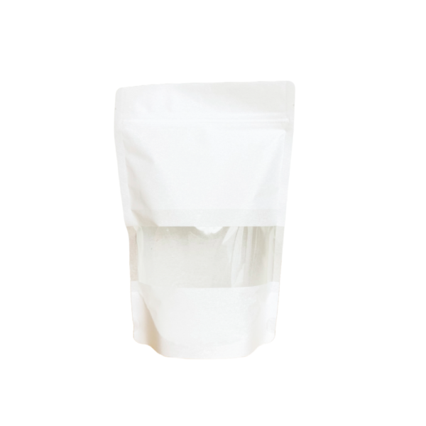 250g White Rice Paper Stand Up Pouch with Zipper, Rectangular Window (100 pcs) (160×230+90mm)
