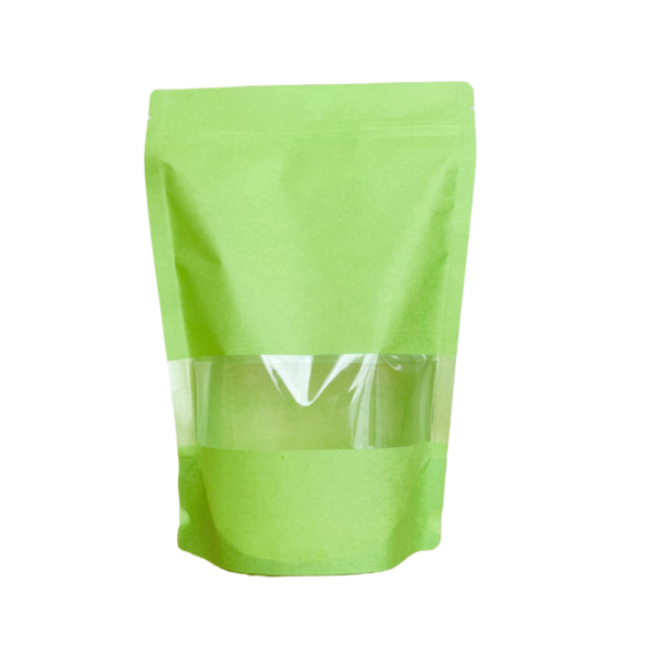 500g Green Rice Paper Stand Up Pouch with Zipper, Rectangular Window (100 pcs) (190×275+100mm)
