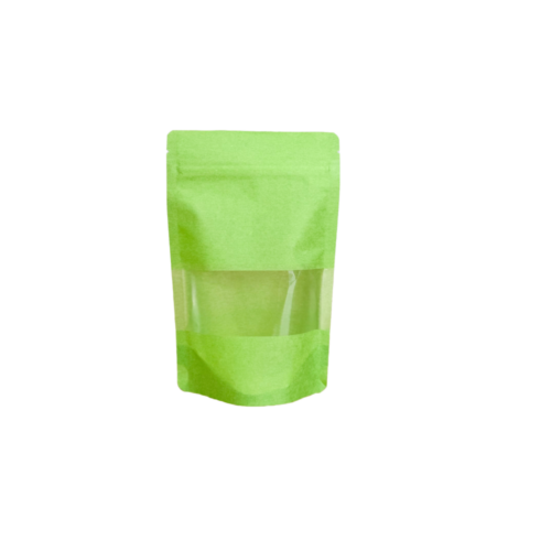 70g Green Rice Paper Stand Up Pouch with Zipper, Rectangular Window (100 pcs) (110×170+60mm)