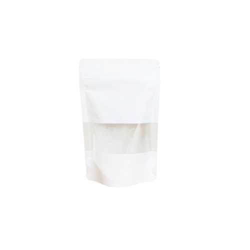 70g White Rice Paper Stand Up Pouch with Zipper, Rectangular Window (100 pcs) (110×170+60mm)