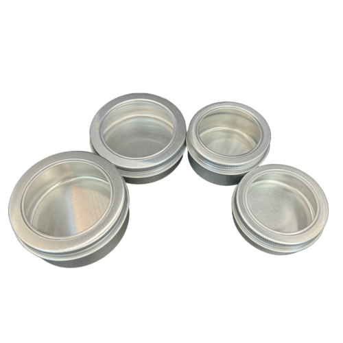 Silver Aluminium Tins with See-Through Lids, Small Round Container, Various Sizes (100 pcs)