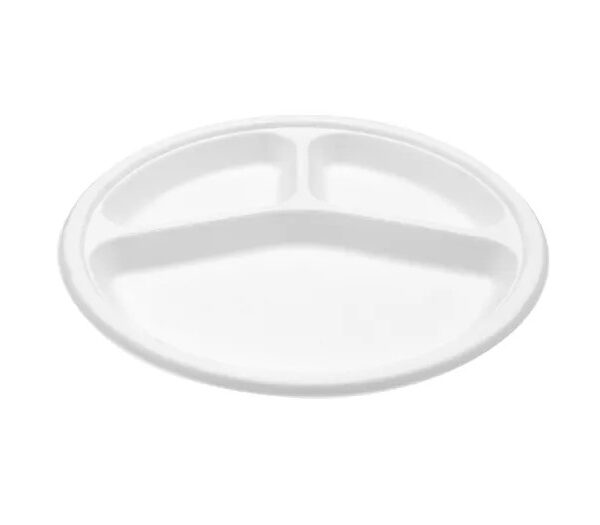10inch 3 Compartment Plate – White (500 units) – Disposable & Takeaway