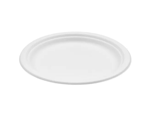Sugarcane 7inch Round Plate – White (1000 units) – Disposable & Takeaway
