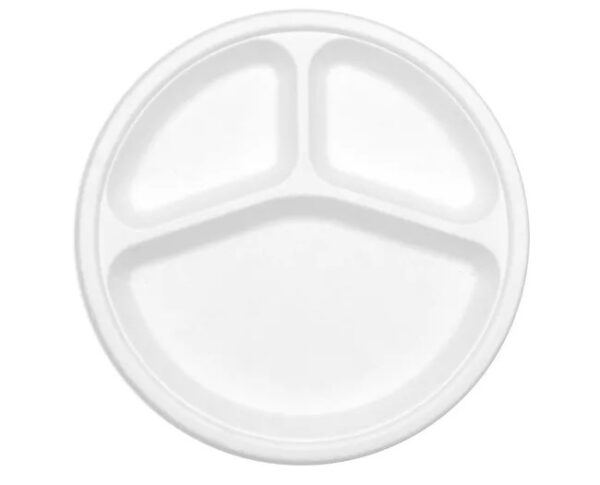 9inch 3 Compartment Plate – White (500 units) – Disposable & Takeaway