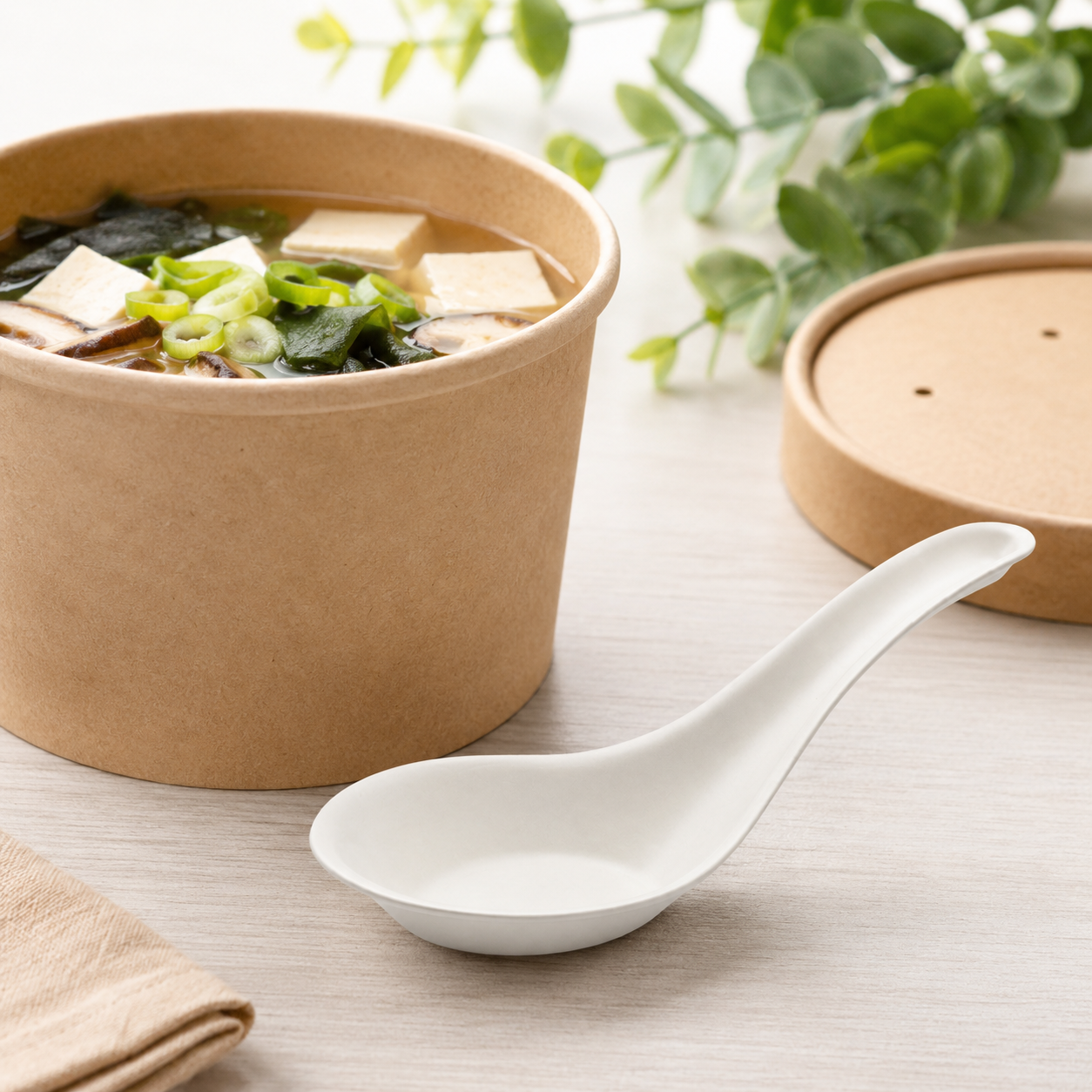 chinese spoon 02 Sugarcane Chinese Soup Spoon 140mm (1000 units) – Disposable & Takeaway