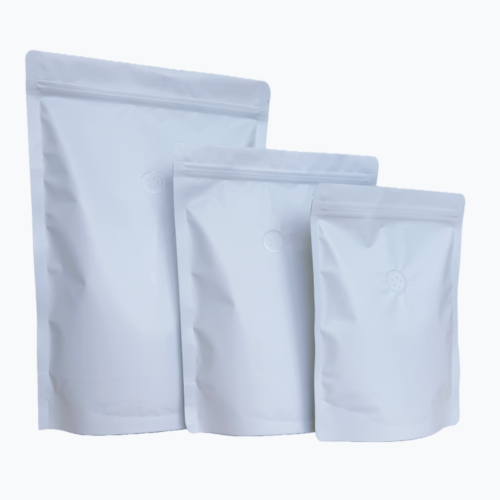 1kg Matt White Stand Up Coffee Bag with Valve and Zipper, Foil Lined (100 pcs)