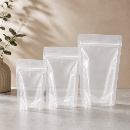 Single Material Recyclable Clear Stand Up Pouch with Zipper (100 pcs) – 100g (120×200+80mm)