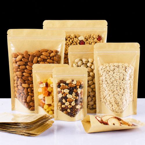1.2kg Clear Window/Kraft Paper Stand Up Pouch with Zipper (100 pcs) (260×350+100mm)