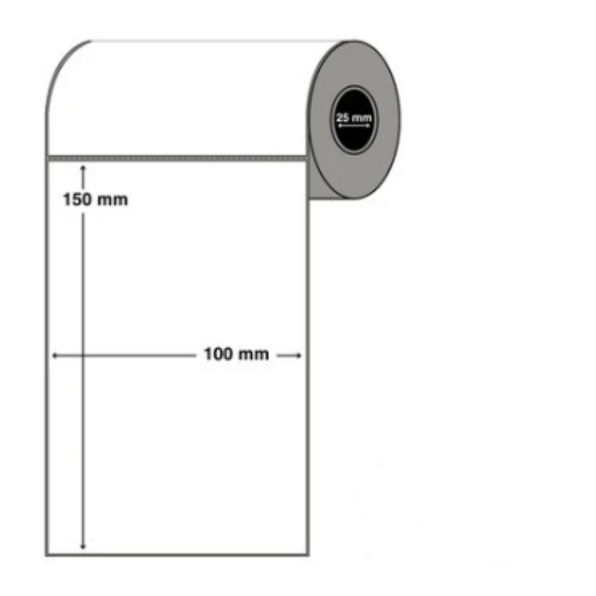 LBLTC10015025C350PERF_1200x1200 100mm x 150mm Top Coated Direct Thermal Paper, 25mm core, 350 labels per roll (perforation between labels) (4200 labels per carton)